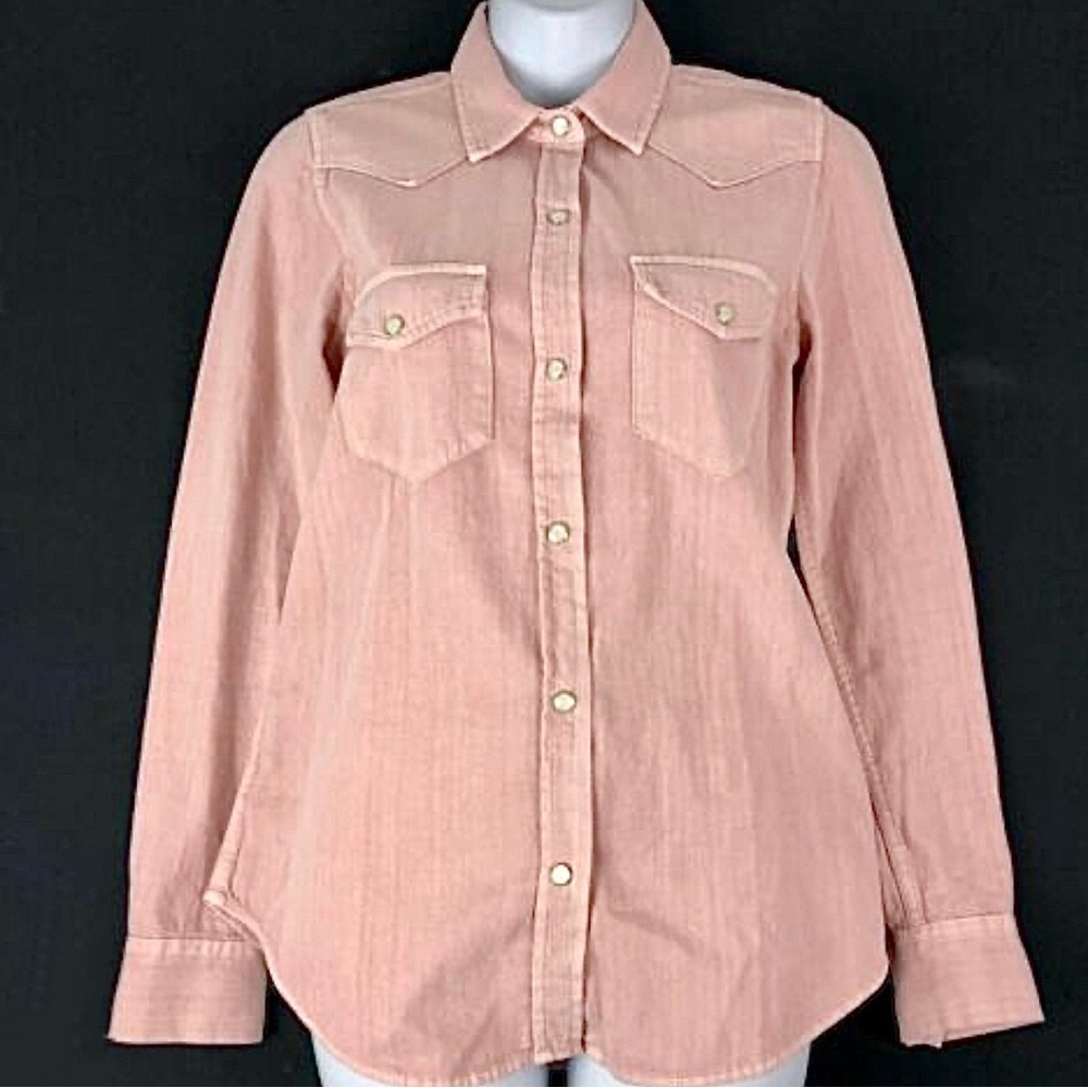 GAP Denim Western Snap Front Shirt, Pink, Size Small-Tall.